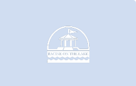 Racine on the Lake logo featuring a gazebo on a stylized lake against a light blue background.