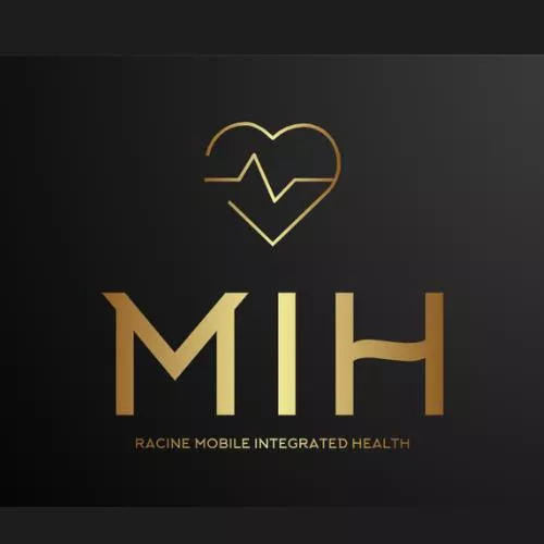 Racine Mobile Integrated Health (MIH) logo. Gold heart with heartbeat line above gold MIH text.