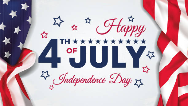 Happy 4th of July Independence Day graphic with American flag elements and star decorations.