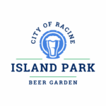 City of Racine Island Park Beer Garden logo featuring a beer glass inside a blue circle.