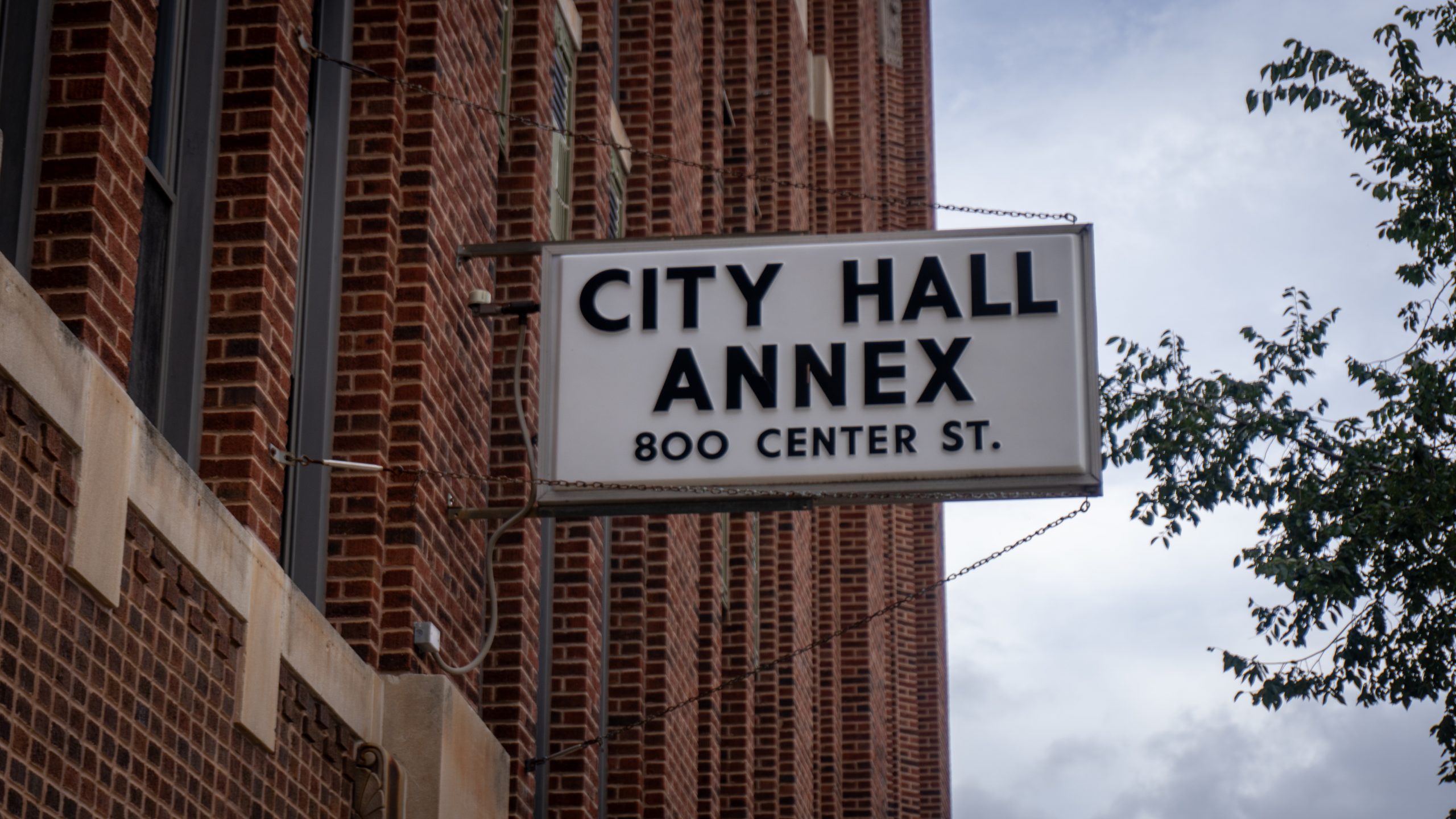 City Hall Annex sign at 800 Center Street, attached to a brick building.