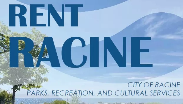 Rent Racine, City of Racine Parks, Recreation, and Cultural Services, with a park and lake background.
