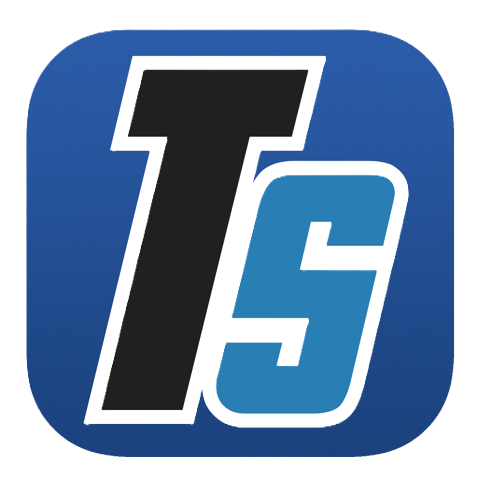 TS logo. Black 'T' overlaid on a blue 'S' within a rounded blue square.