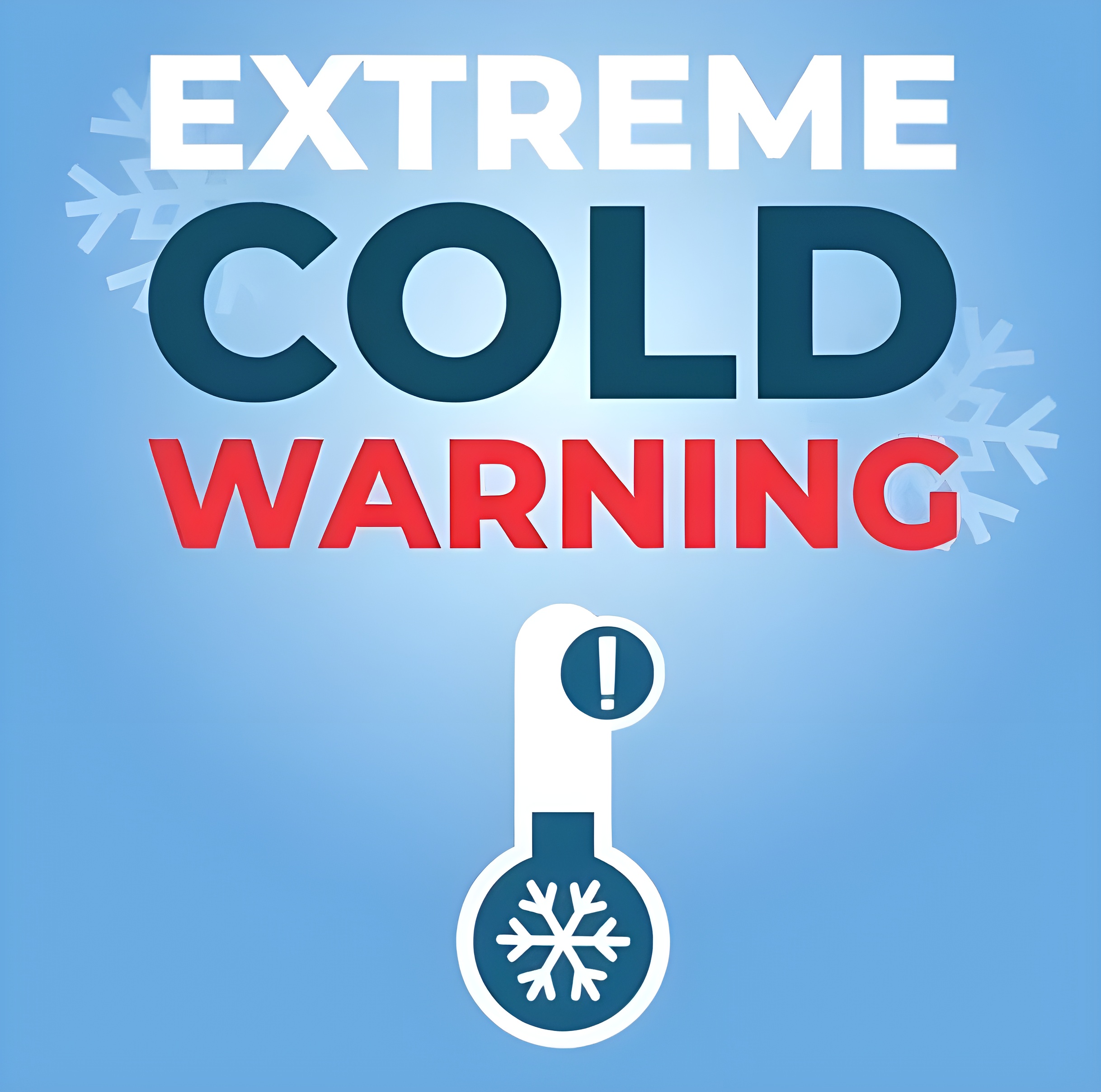 Extreme Cold Warning graphic with a thermometer icon indicating freezing temperatures and a snowflake.